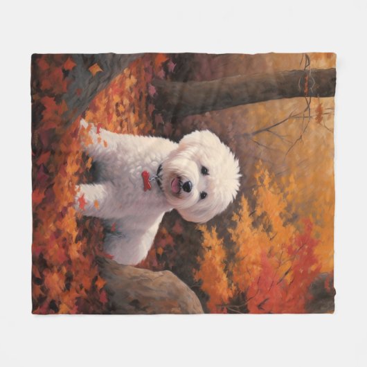 Bichon Frise in Herbstleaves Fall Inspiriert Fleecedecke (Vorderseite (Horizontal))