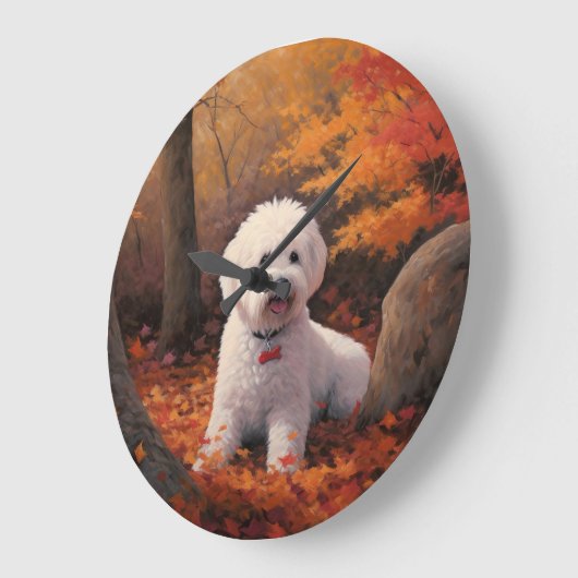 Bichon Frise in Herbstleaves Fall Inspiriert Große Wanduhr (Winkel)