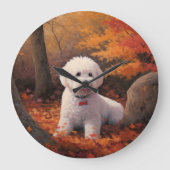 Bichon Frise in Herbstleaves Fall Inspiriert Große Wanduhr (Vorderseite)
