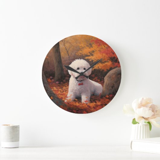 Bichon Frise in Herbstleaves Fall Inspiriert Große Wanduhr (Zuhause)