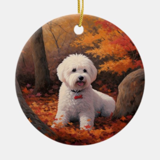 Bichon Frise in Herbstleaves Fall Inspiriert Keramik Ornament (Vorne)