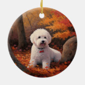 Bichon Frise in Herbstleaves Fall Inspiriert Keramik Ornament (Hinten)