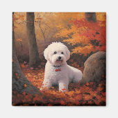 Bichon Frise in Herbstleaves Fall Inspiriert Magnet (Vorne)