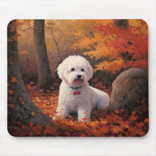 Bichon Frise in Herbstleaves Fall Inspiriert Mousepad (Vorne)
