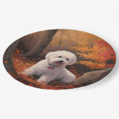 Bichon Frise in Herbstleaves Fall Inspiriert Pappteller (Schrägansicht)
