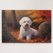 Bichon Frise in Herbstleaves Fall Inspiriert Puzzle (Horizontal)