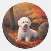 Bichon Frise in Herbstleaves Fall Inspiriert Runder Aufkleber (Vorderseite)