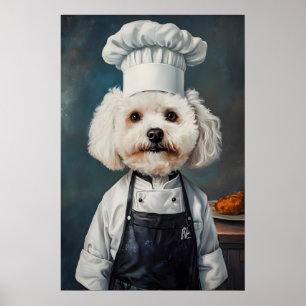 Bichon Frise in Kochmütze Poster, Haustierposter Poster
