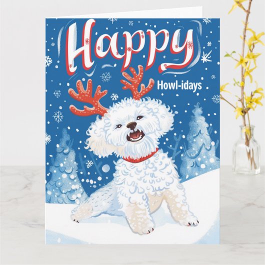 Bichon Frise in Snow Christmas Karte (Gelbe Blume)