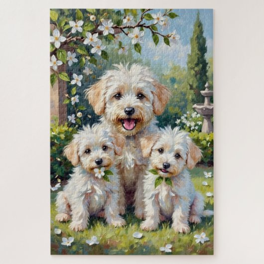 Bichon Frise Jasmine-Garten-Kunst Puzzle (Vertikal)