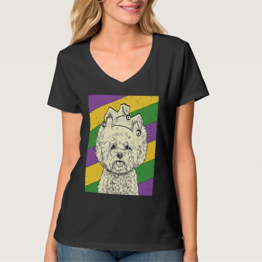 Bichon Frise Jester Mardi Gras Dog Mama oder Vater T-Shirt (Vorderseite)