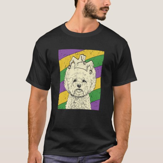 Bichon Frise Jester Mardi Gras Dog Mom or Dad T-Shirt (Vorderseite)