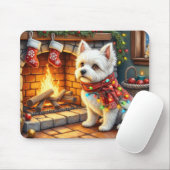 Bichon Frise Kamin mit Weihnachtslichtern Mousepad (Mit Mouse)