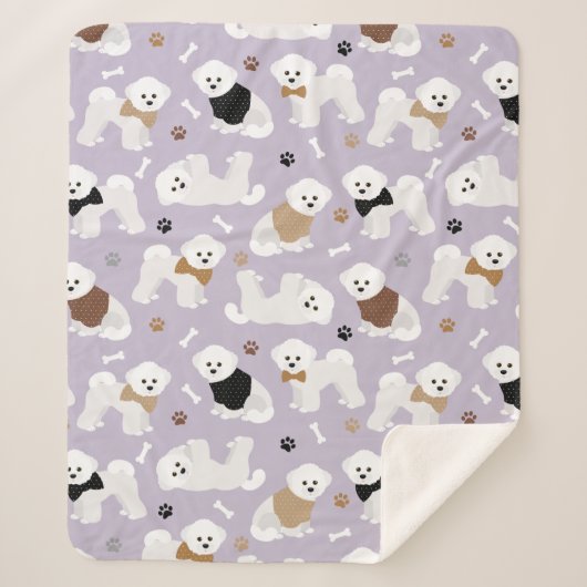 Bichon Frise Knochen und Paare Lila Sherpadecke (Vorderseite)