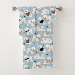 Bichon Frise Knochen und Paws Blue Badhandtuch Set