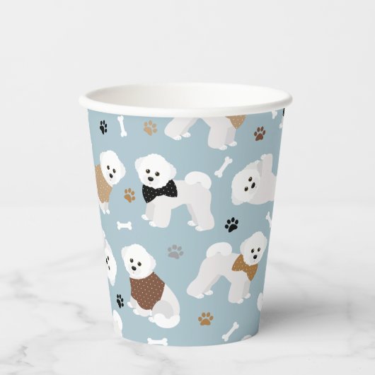 Bichon Frise Knochen und Paws Blue Pappbecher (Vorderseite)