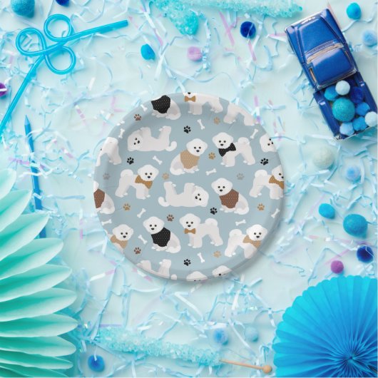 Bichon Frise Knochen und Paws Blue Pappteller (Party)