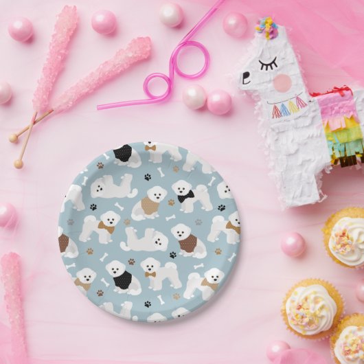 Bichon Frise Knochen und Paws Blue Pappteller (Party)