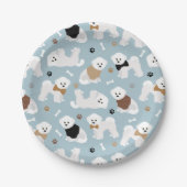 Bichon Frise Knochen und Paws Blue Pappteller (Vorderseite)