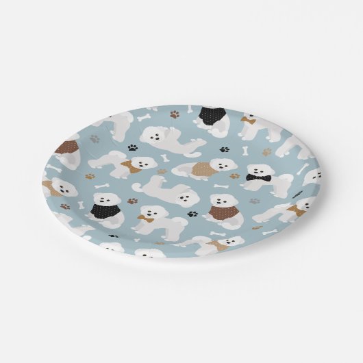 Bichon Frise Knochen und Paws Blue Pappteller (Schrägansicht)