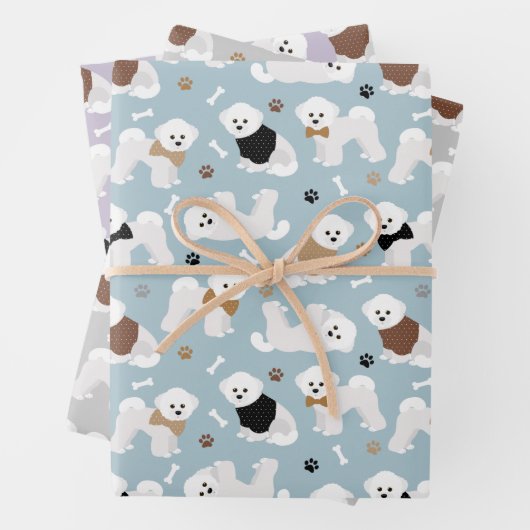 Bichon Frise Knochen und Paws Grau Blau Lila Geschenkpapier Set (Beispiel)