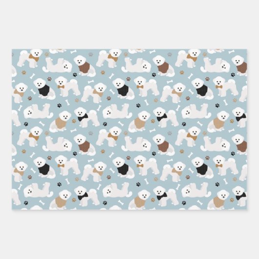 Bichon Frise Knochen und Paws Grau Blau Lila Geschenkpapier Set (Vorderseite)