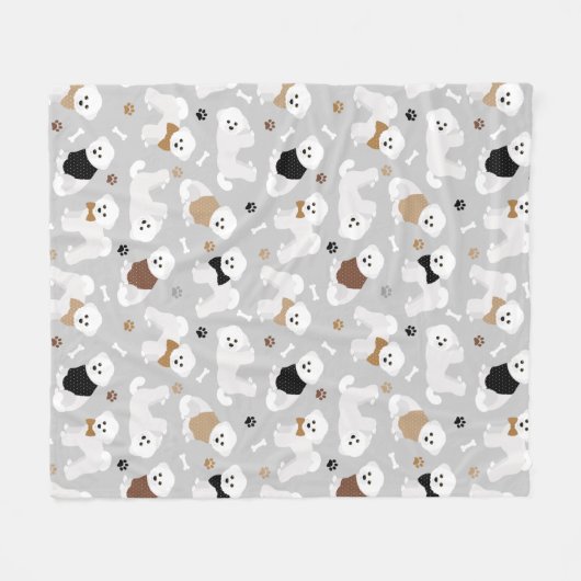 Bichon Frise Knochen und Paws Grau Fleecedecke (Vorderseite (Horizontal))