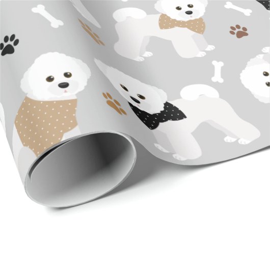 Bichon Frise Knochen und Paws Grau Geschenkpapier (Rolleneckpunkt)