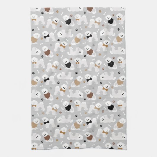 Bichon Frise Knochen und Paws Grau Geschirrtuch (Vertikal)