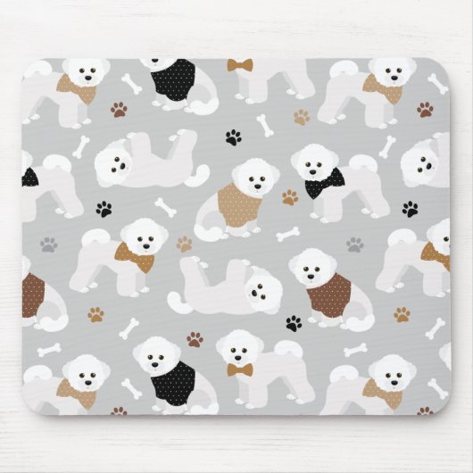 Bichon Frise Knochen und Paws Grau Mousepad (Vorne)