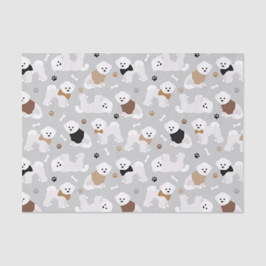 Bichon Frise Knochen und Paws Grau Seidenpapier (Vorderseite)