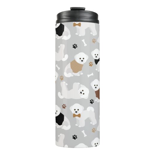 Bichon Frise Knochen und Paws Grau Thermosbecher (Vorderseite)