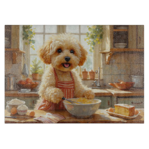 Bichon Frise kocht in der Küche Schneidebrett