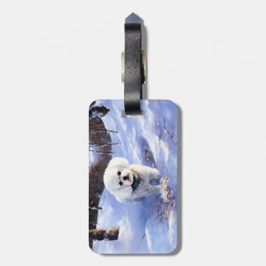 Bichon Frise lässt es Weihnachten schnee Gepäckanhänger (Rückseite vertikal)