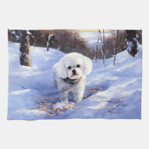 Bichon Frise lässt es Weihnachten schnee Geschirrtuch