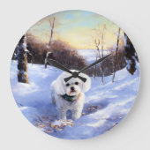 Bichon Frise lässt es Weihnachten schnee Große Wanduhr (Vorderseite)