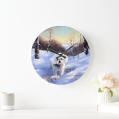 Bichon Frise lässt es Weihnachten schnee Große Wanduhr (Zuhause)