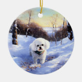 Bichon Frise lässt es Weihnachten schnee Keramik Ornament (Vorne)