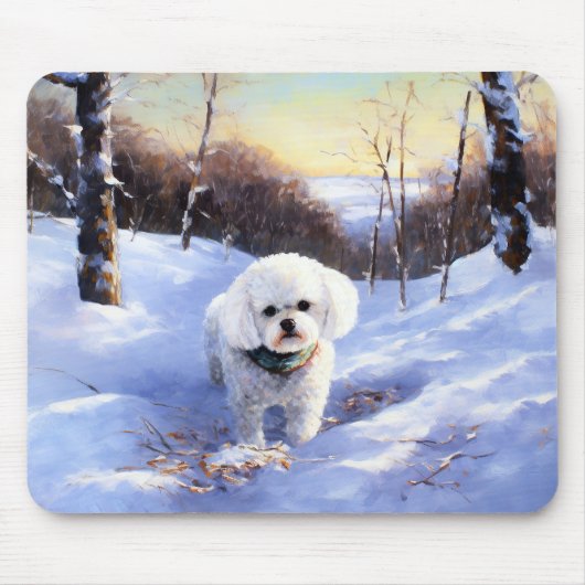 Bichon Frise lässt es Weihnachten schnee Mousepad (Vorne)