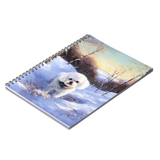 Bichon Frise lässt es Weihnachten schnee Notizblock (Linke Seite)