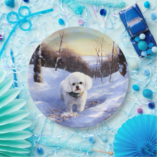 Bichon Frise lässt es Weihnachten schnee Pappteller (Party)