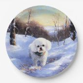 Bichon Frise lässt es Weihnachten schnee Pappteller (Vorderseite)