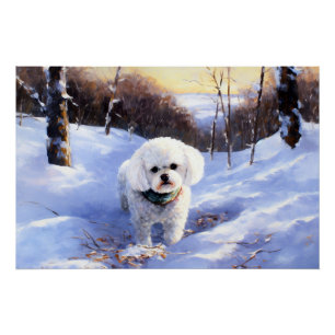 Bichon Frise lässt es Weihnachten schnee Poster
