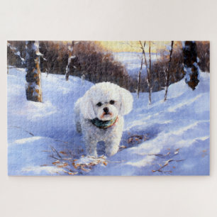 Bichon Frise lässt es Weihnachten schnee Puzzle
