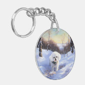 Bichon Frise lässt es Weihnachten schnee Schlüsselanhänger (Vorderseite links)