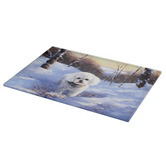 Bichon Frise lässt es Weihnachten schnee Schneidebrett (Ecke)