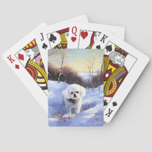 Bichon Frise lässt es Weihnachten schnee Spielkarten