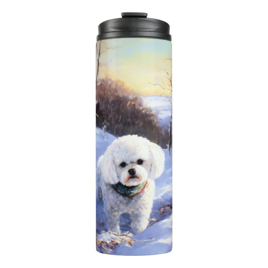Bichon Frise lässt es Weihnachten schnee Thermosbecher (Vorderseite)