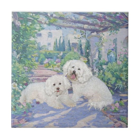 Bichon Frise Lavender Bower Fliese (Vorderseite)