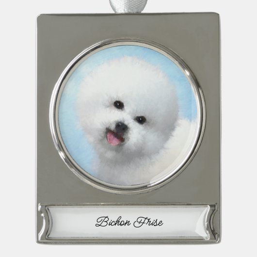 Bichon Frise Malerei - Niedliche Original Dog Art Banner-Ornament Silber (Vorderseite)